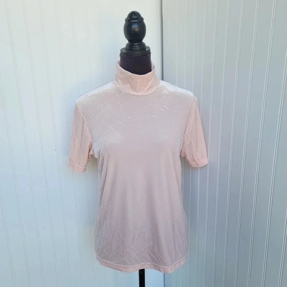 VTG Top Summit Hill Turtleneck Blush Pink Pullover Short Sleeve Mock Velvet Sz M - Picture 1 of 8